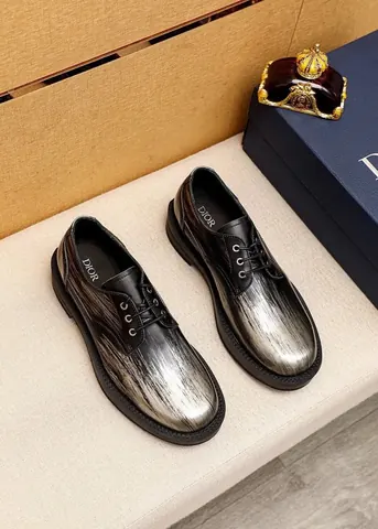 Dior Metallic Silver Leather Loafers Shoes