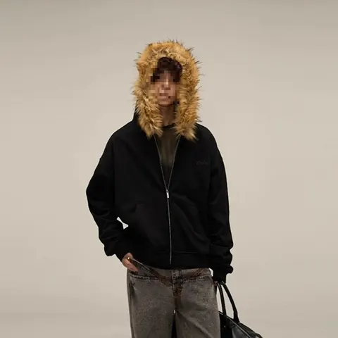 Windy HEXT Light Grey Fur-Trim Zip-Up Hoodie